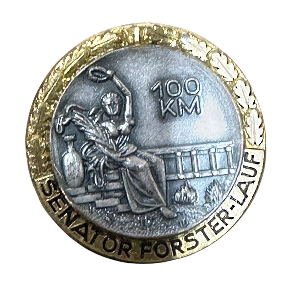 Vtg Marathon Finisher Medal Pin Senator Forster Lauf 100 km Race Germany 3/4"